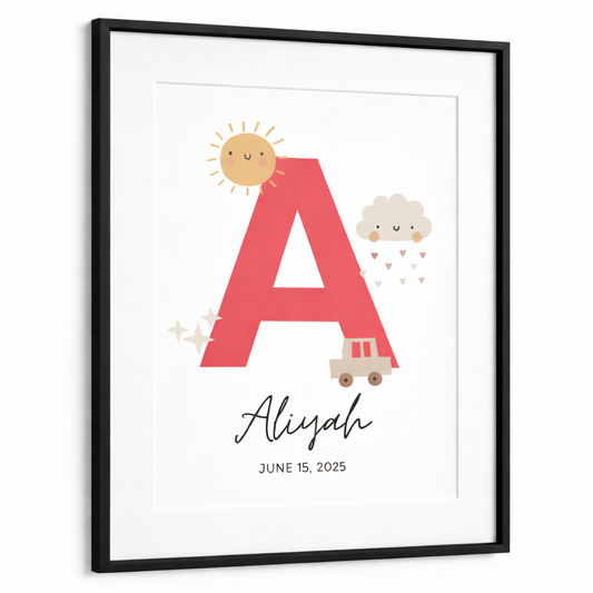 Personalised Initial Name Poster - Pink Sunshine
