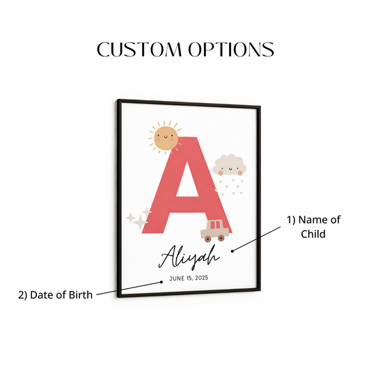 Personalised Initial Name Poster - Pink Sunshine
