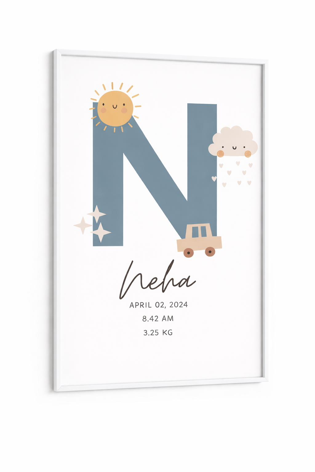 Personalised Birth Details Poster - Grey Sunshine
