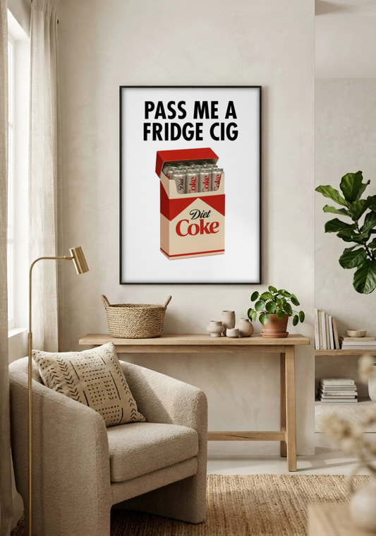 Pop Art - Fridge Cig - Diet Coke framed print in a room