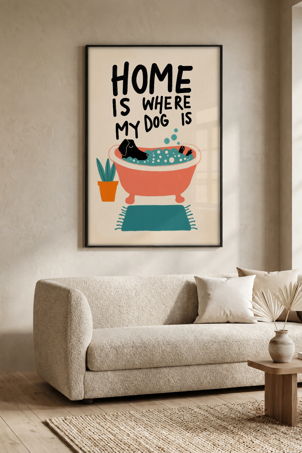 Pop Art - Home is Where my Dog is framed print in a room
