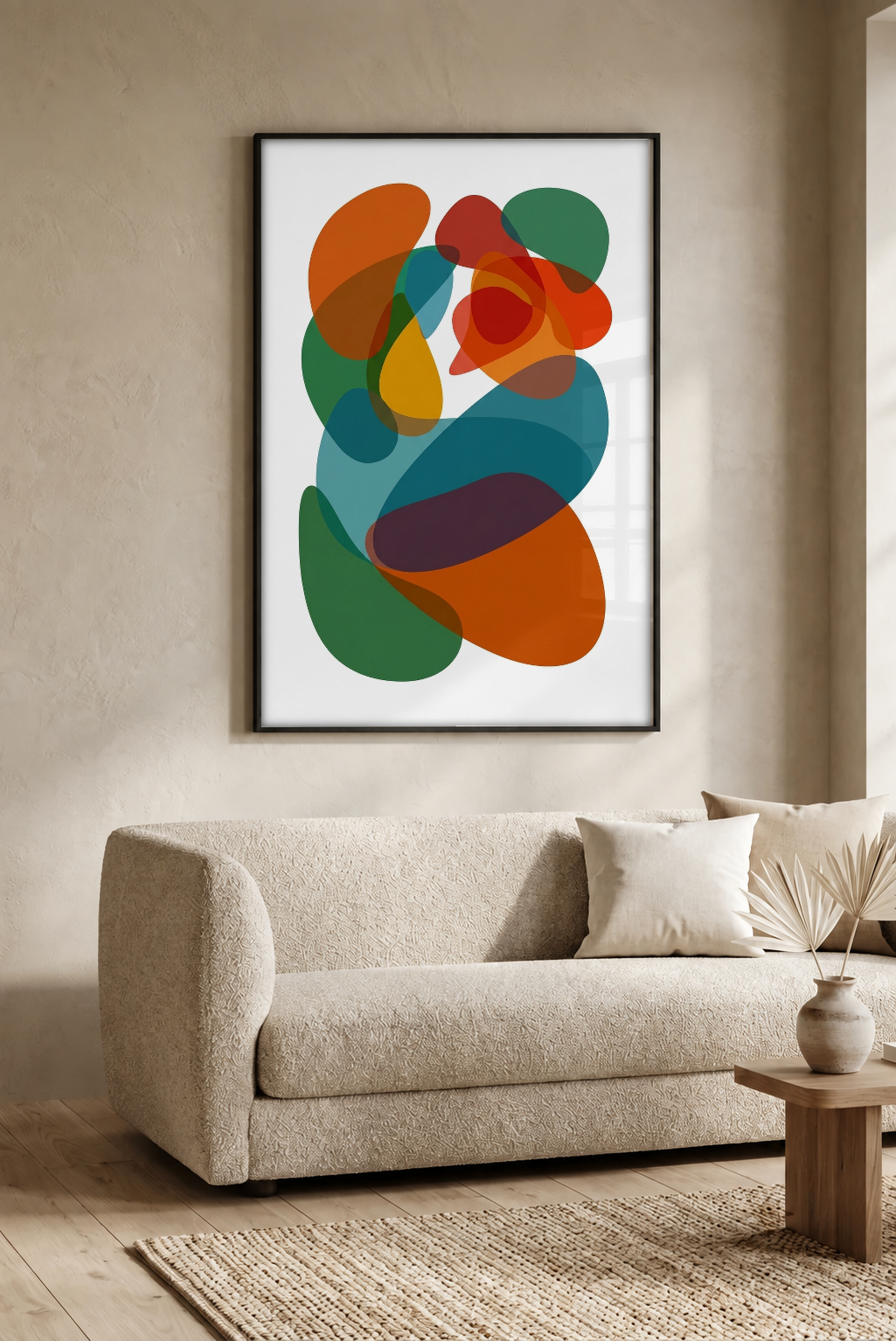 Abstract Art - Jumble Rainbow framed print in a room