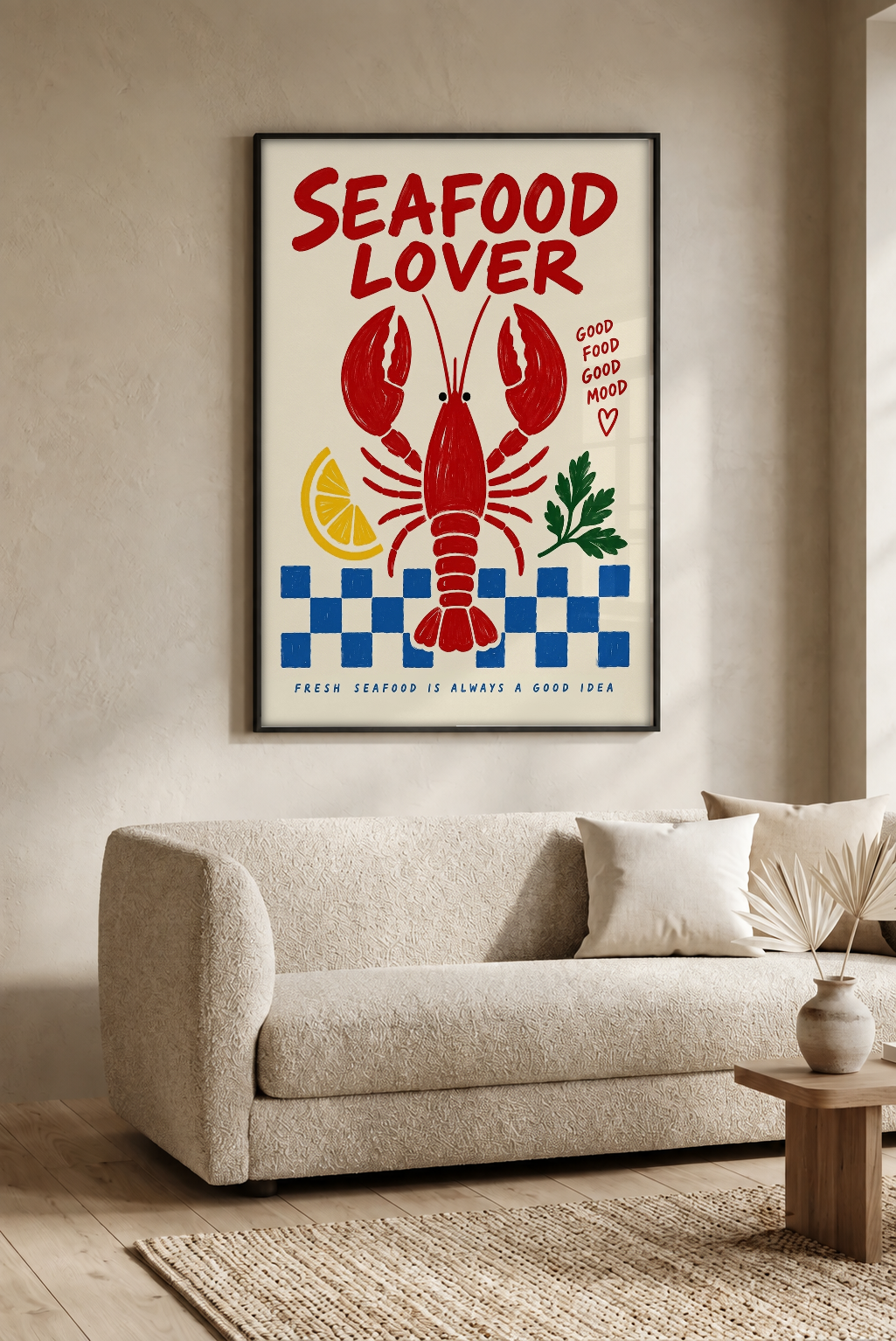 Pop Art - SeaFood Lover framed print in a room