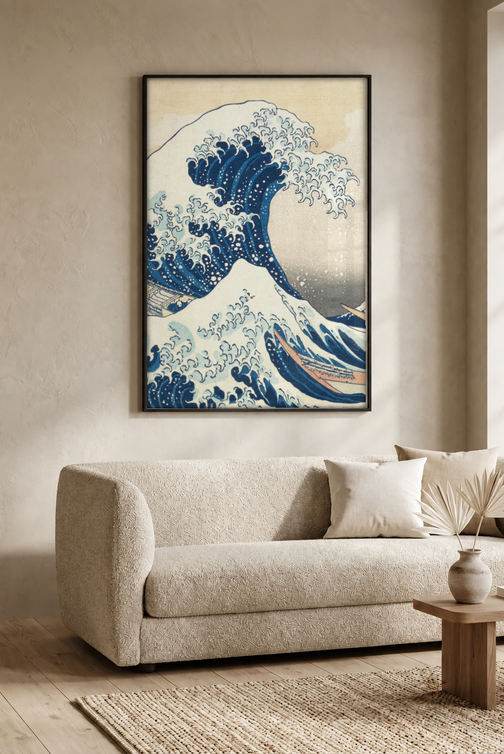 The Great Wave Off Kanagawa framed print in a room