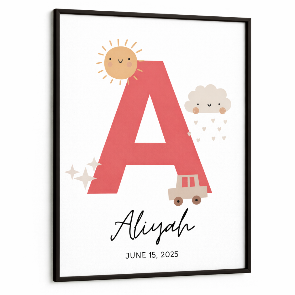 Personalised Initial Name Poster - Pink Sunshine