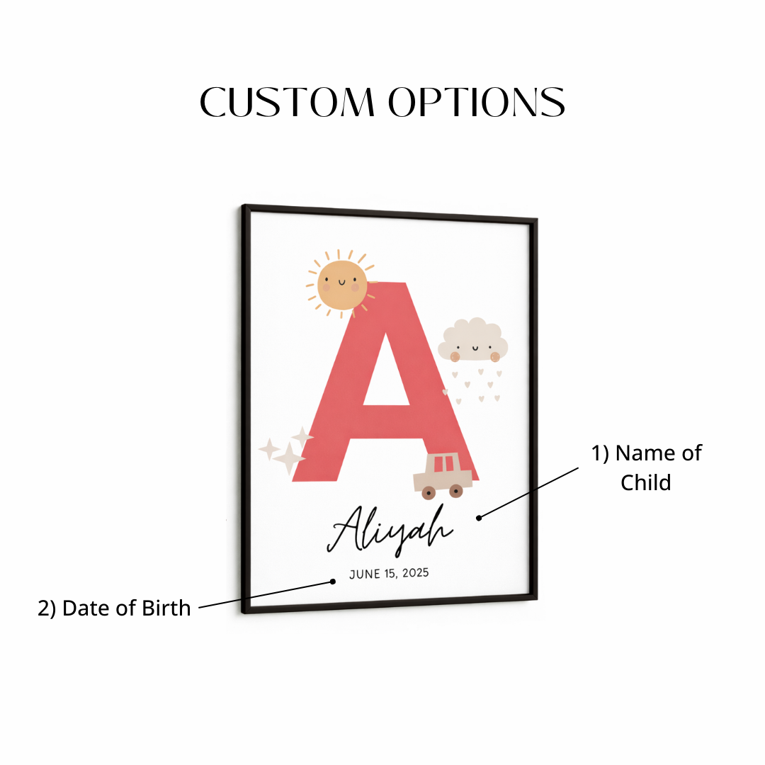 Personalised Initial Name Poster - Pink Sunshine