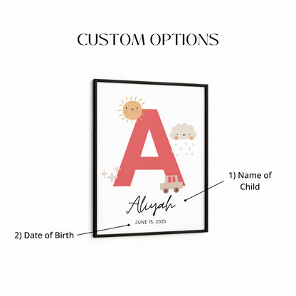 Personalised Initial Name Poster - Pink Sunshine