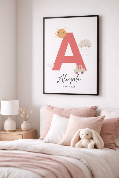 Personalised Initial Name Poster - Pink Sunshine
