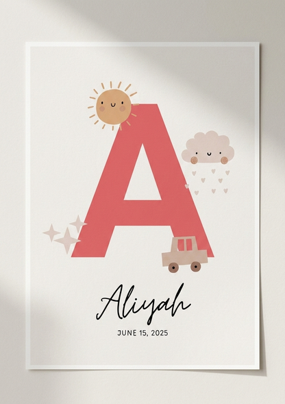 Personalised Initial Name Poster - Pink Sunshine
