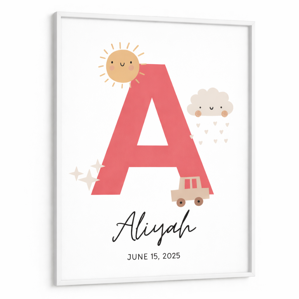 Personalised Initial Name Poster - Pink Sunshine