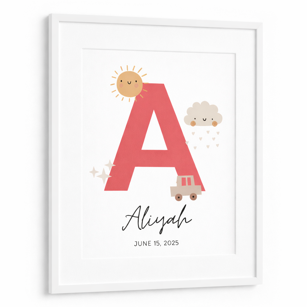 Personalised Initial Name Poster - Pink Sunshine