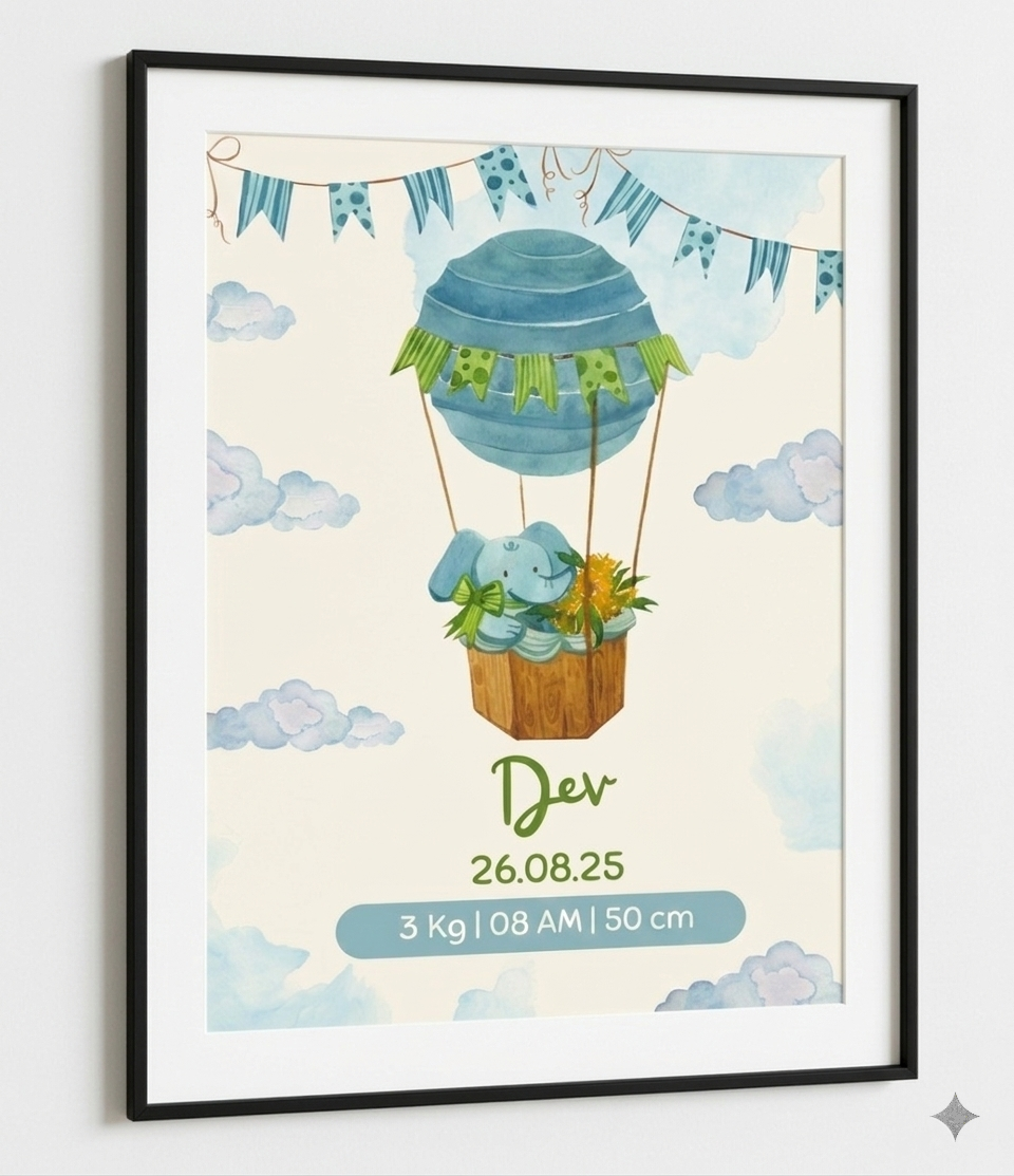Personalized Birth Details Poster - Baby Parachute