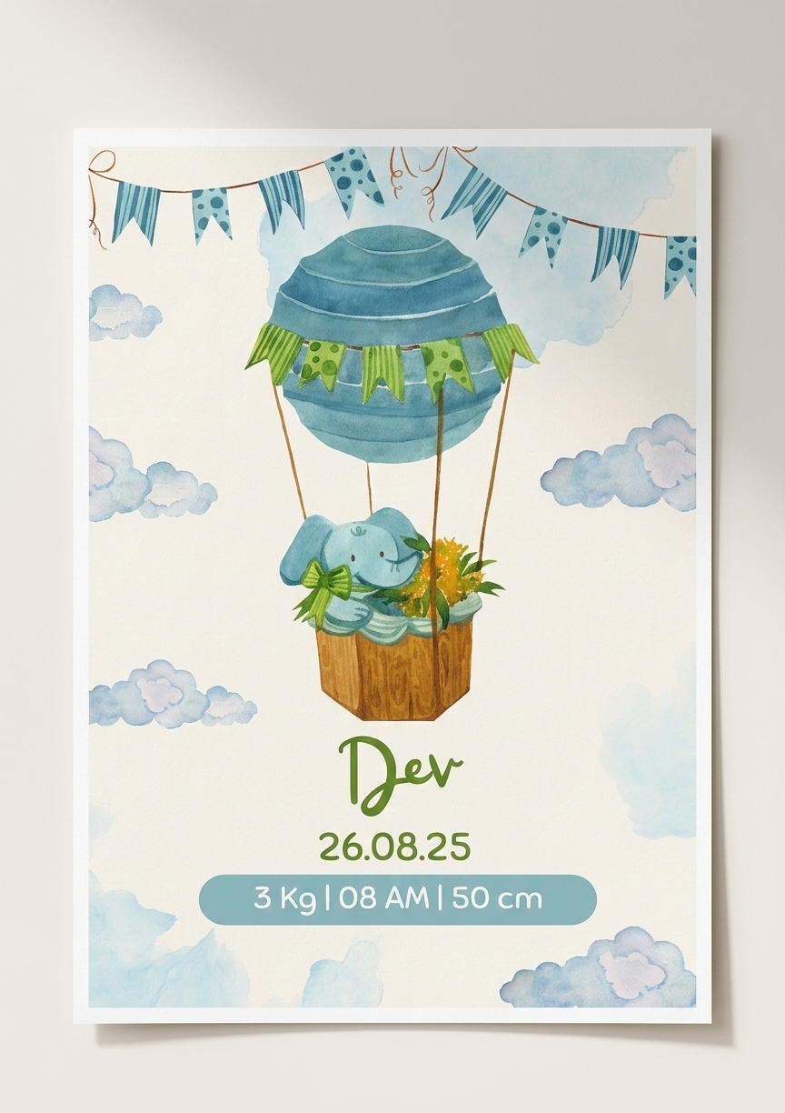 Personalized Birth Details Poster - Baby Parachute