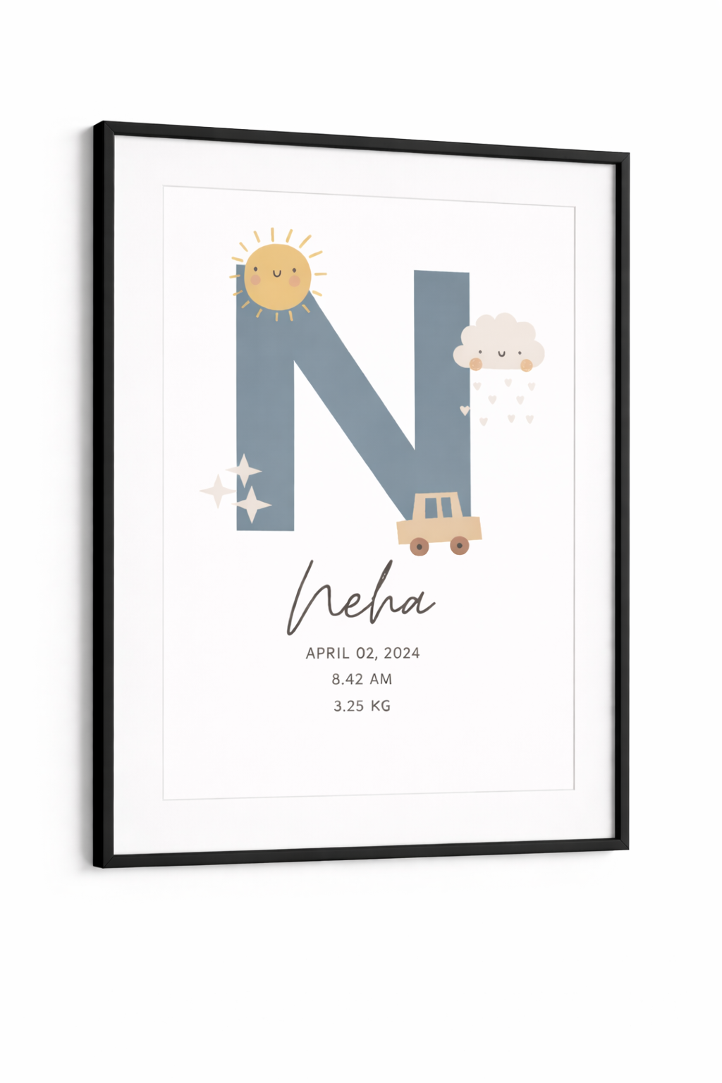 Personalised Birth Details Poster - Grey Sunshine