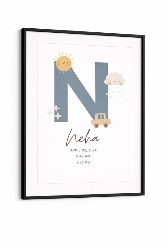 Personalised Birth Details Poster - Grey Sunshine