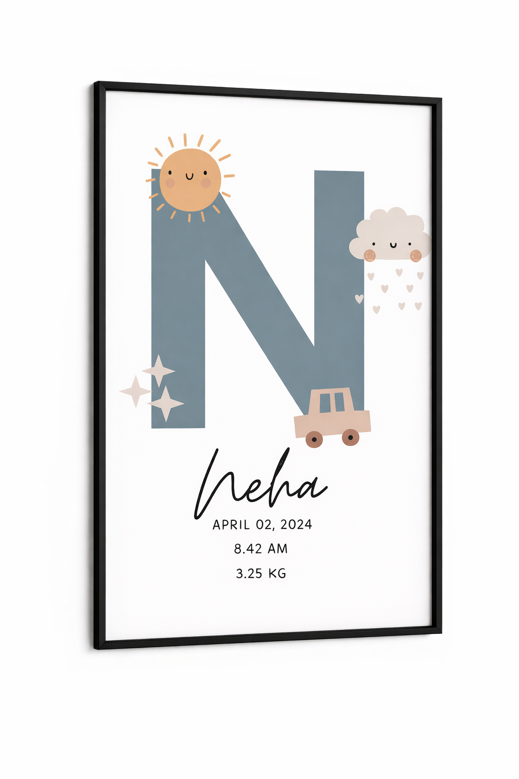 Personalised Birth Details Poster - Grey Sunshine
