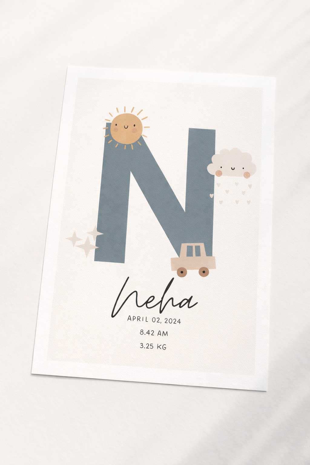 Personalised Birth Details Poster - Grey Sunshine