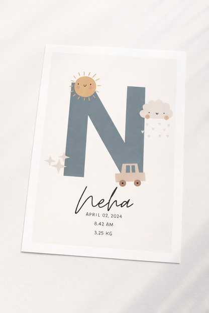 Personalised Birth Details Poster - Grey Sunshine