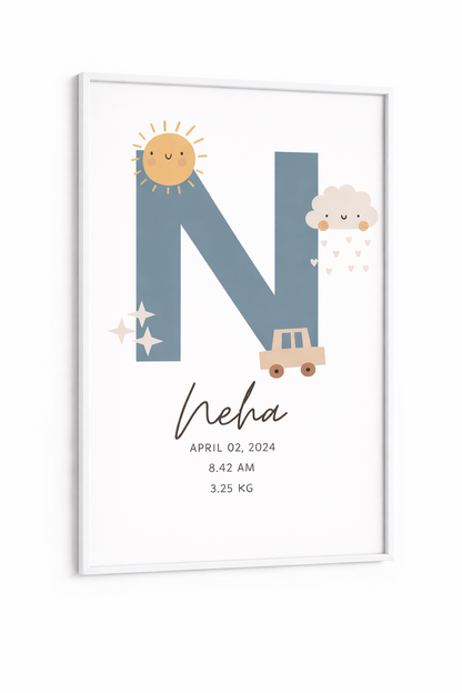 Personalised Birth Details Poster - Grey Sunshine