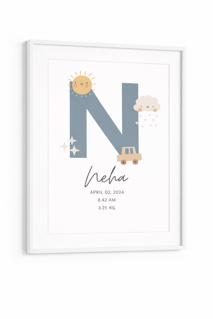 Personalised Birth Details Poster - Grey Sunshine