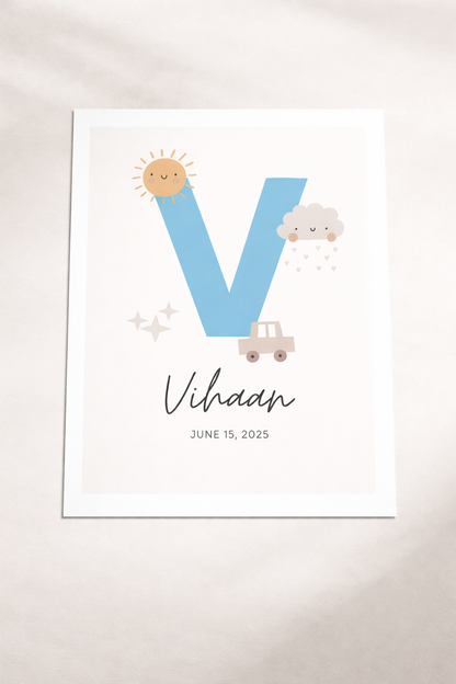 Personalised Initial Name Poster - Blue Sunshine