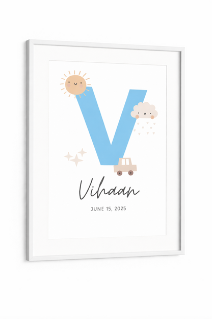 Personalised Initial Name Poster - Blue Sunshine
