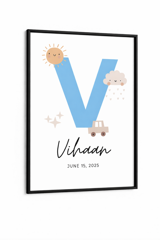 Personalised Initial Name Poster - Blue Sunshine