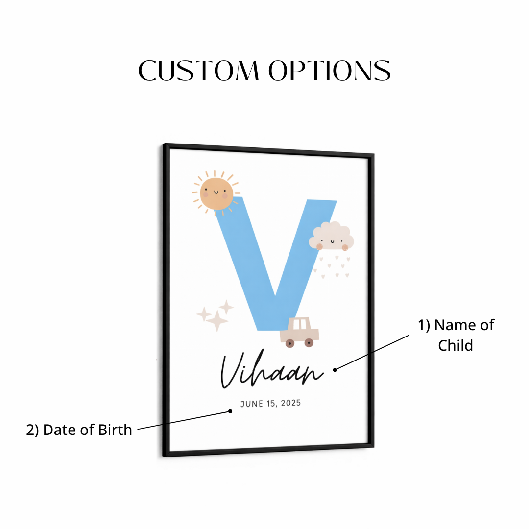 Personalised Initial Name Poster - Blue Sunshine