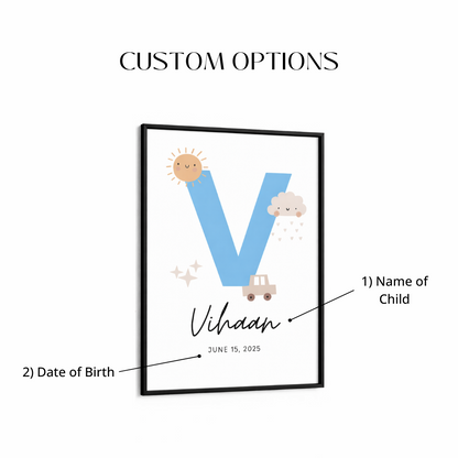 Personalised Initial Name Poster - Blue Sunshine