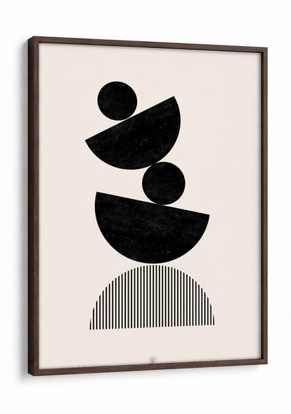 Abstract Art - Balance in Black framed print in a brown frame