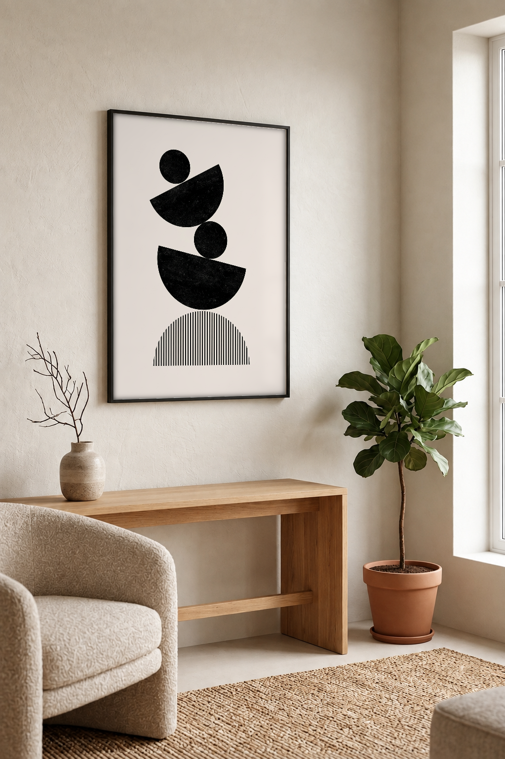 Abstract Art - Balance in Black framed print in a room