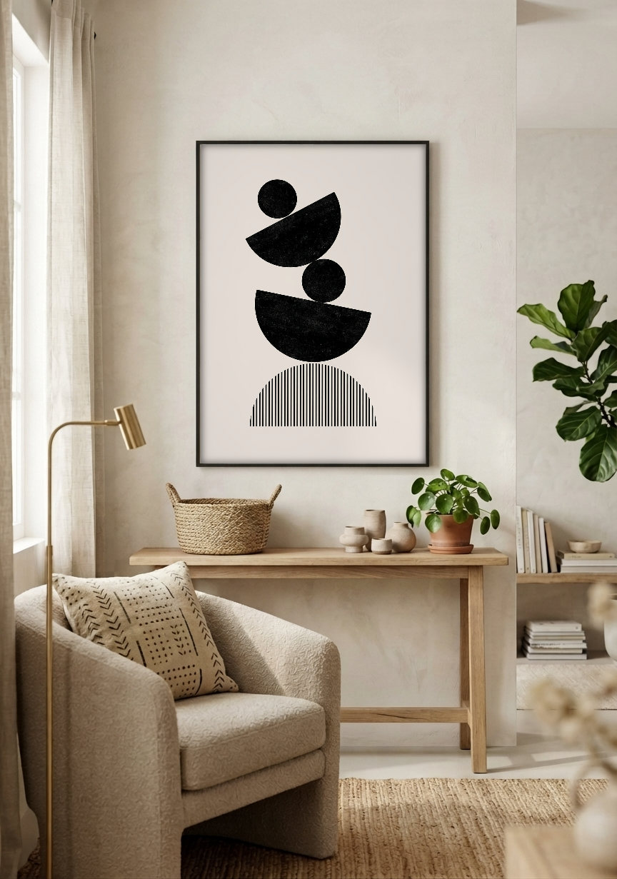 Abstract Art - Balance in Black framed print in a room
