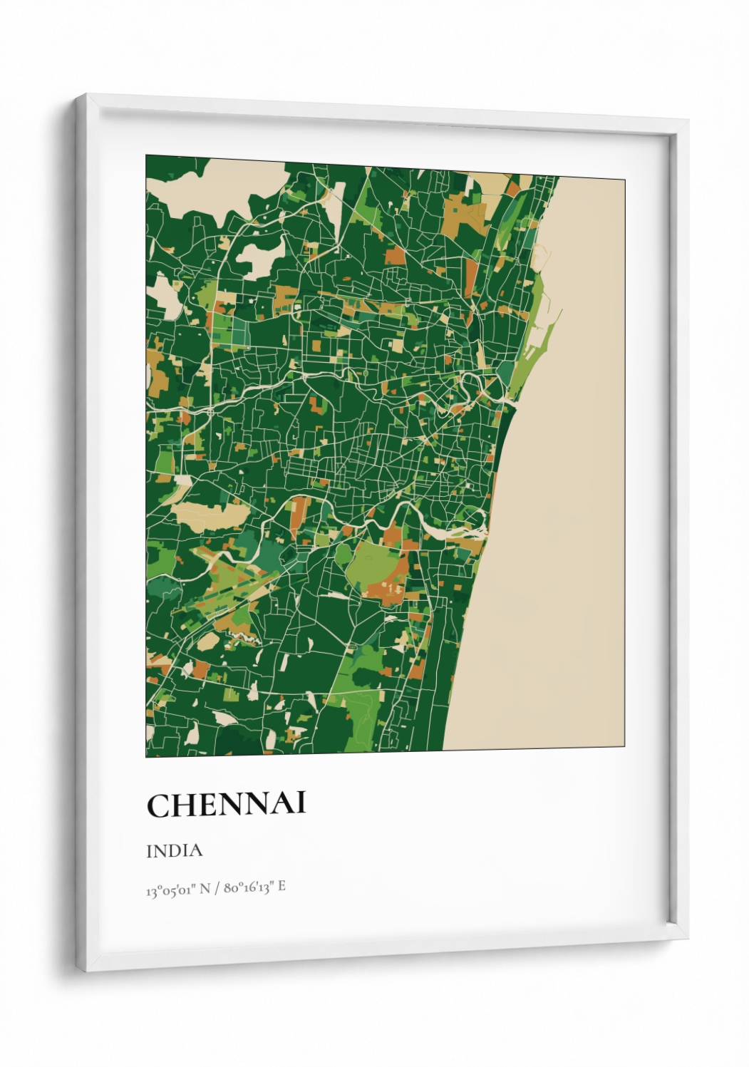 Custom Map Poster framed print in a white frame