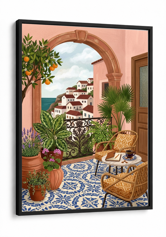 Landscape Art - Citrus and Sea Air framed print in a black frame