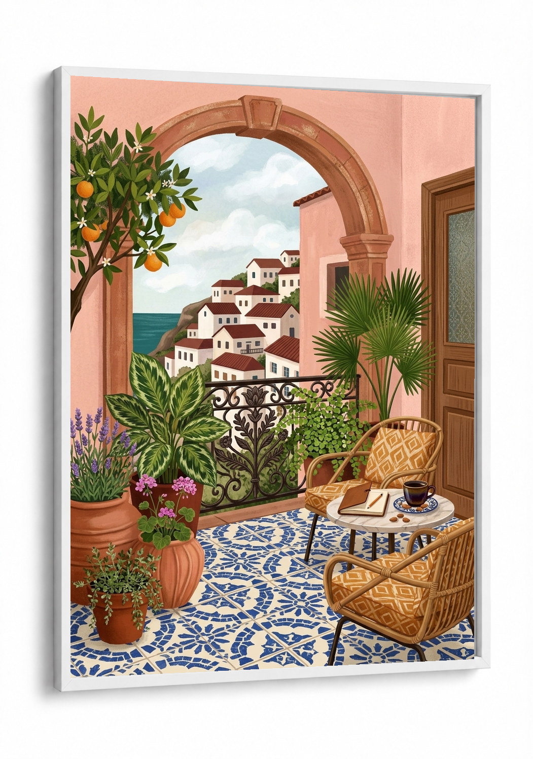 Landscape Art - Citrus and Sea Air framed print in a white frame