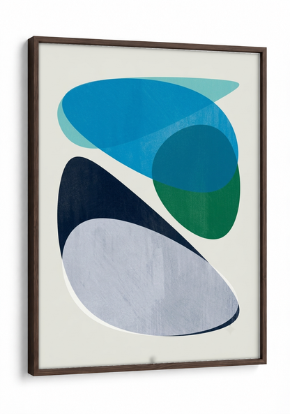 Abstract Art - Composition No. 7 in Teal framed print in a brown frame