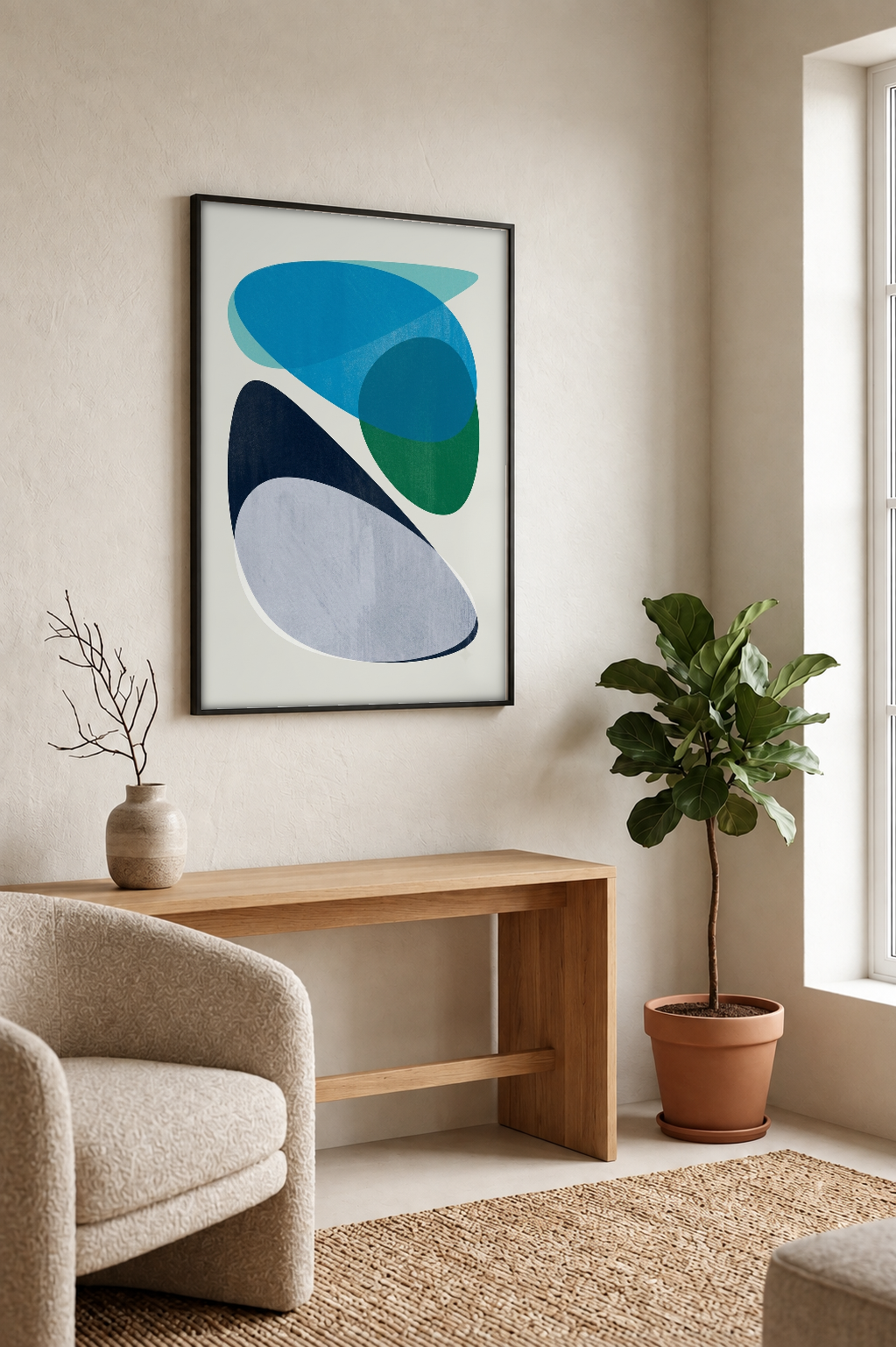 Abstract Art - Composition No. 7 in Teal framed print in a room