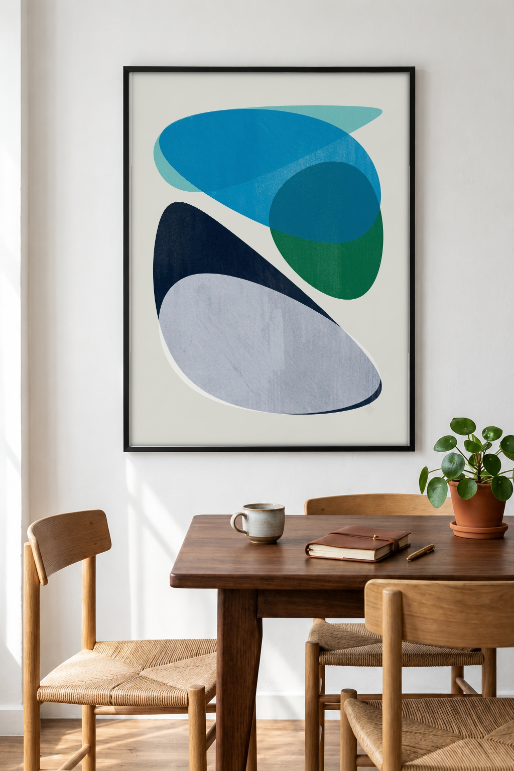 Abstract Art - Composition No. 7 in Teal framed print in a room