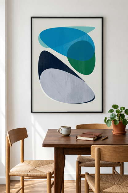 Abstract Art - Composition No. 7 in Teal framed print in a room