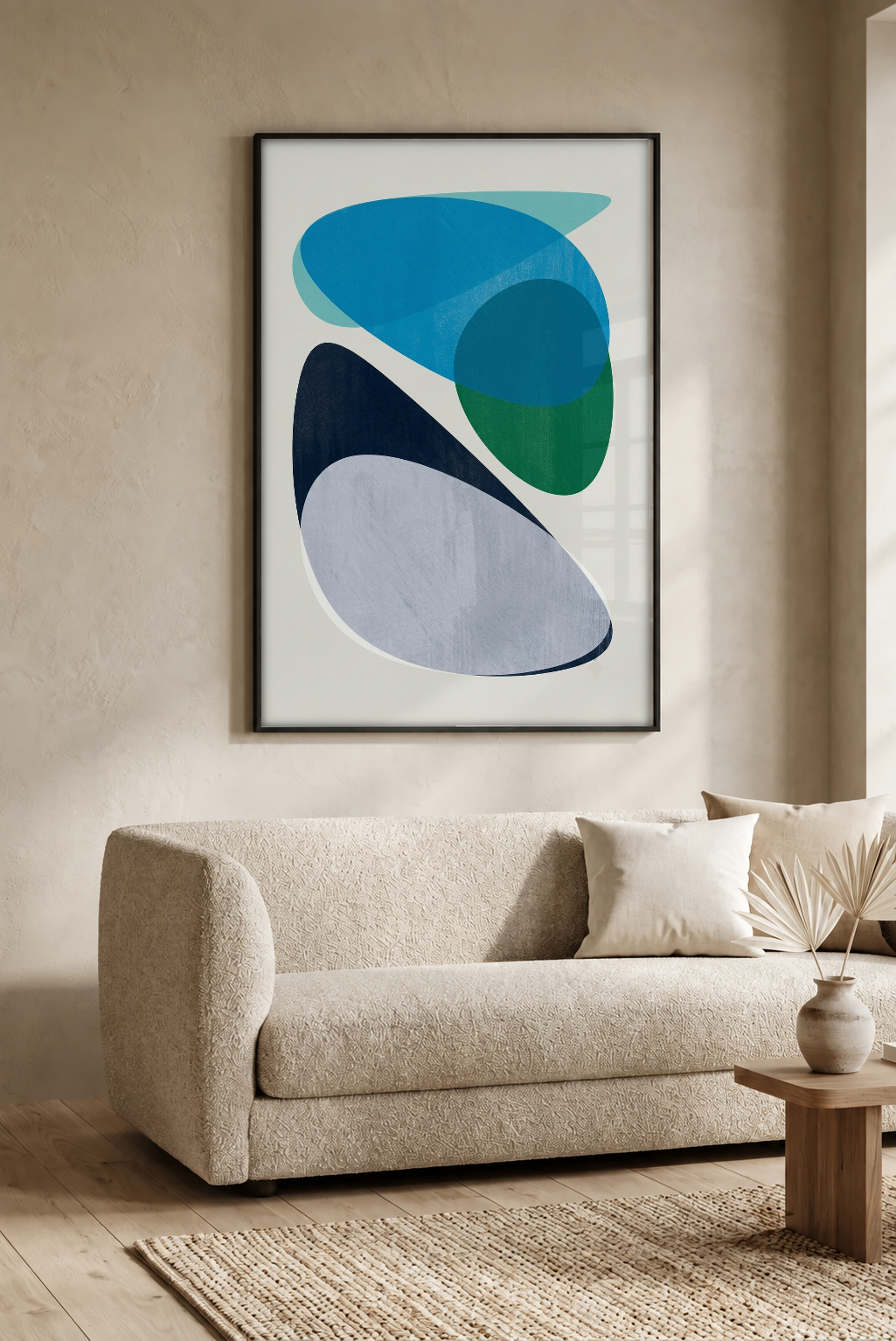 Abstract Art - Composition No. 7 in Teal framed print in a room
