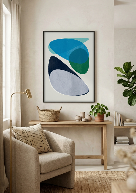 Abstract Art - Composition No. 7 in Teal framed print in a room