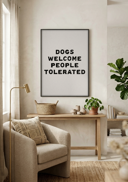 Pop Art - Dogs Welcome People Tolerated framed print in a room