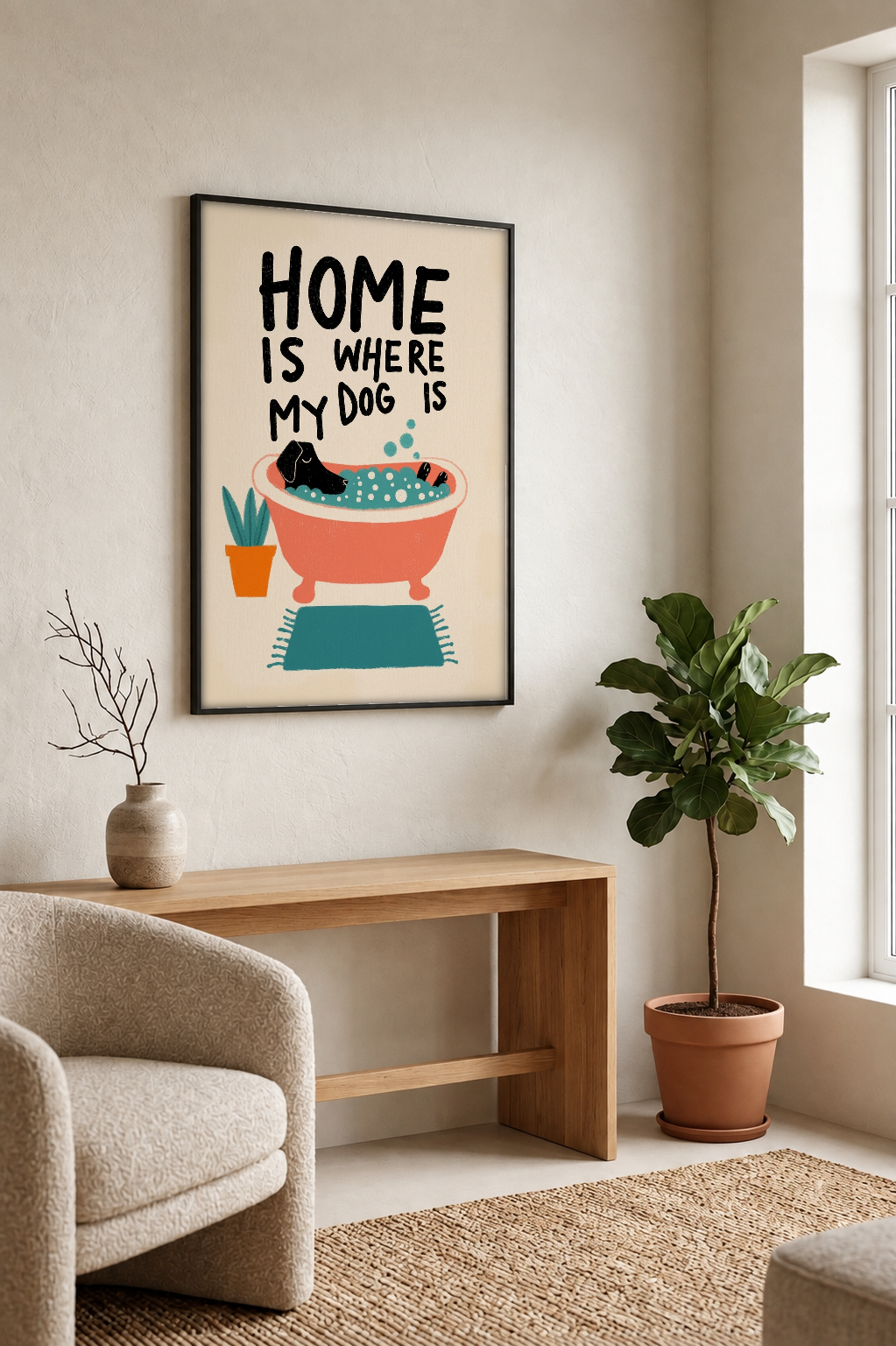 Pop Art - Home is Where my Dog is framed print in a room