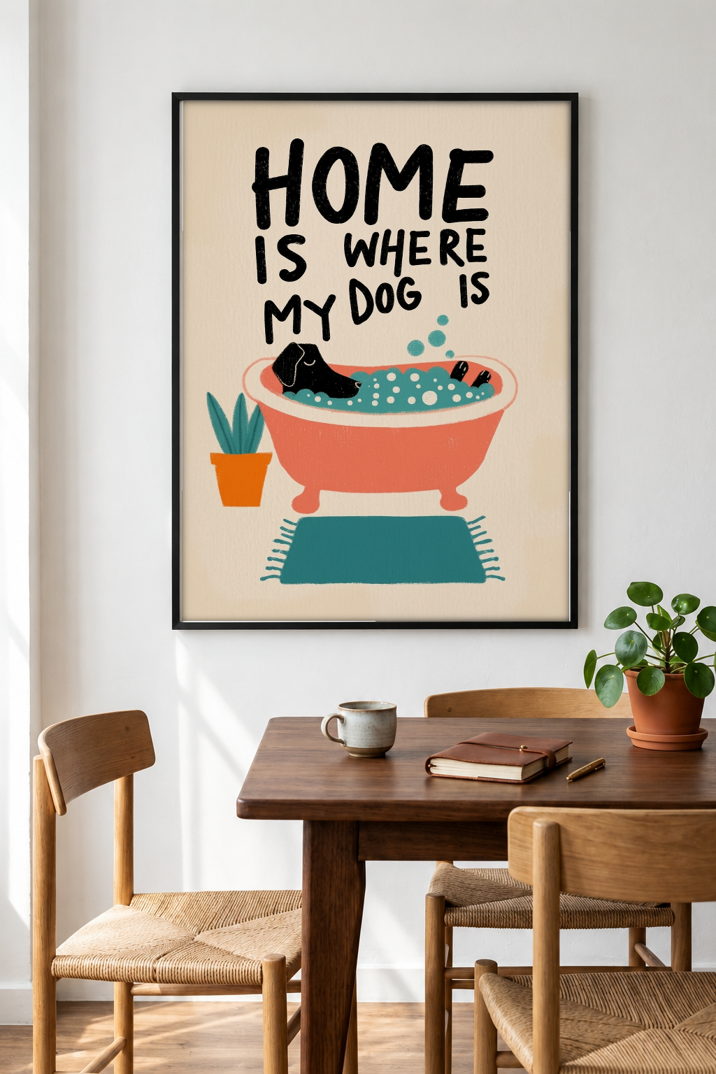 Pop Art - Home is Where my Dog is framed print in a room