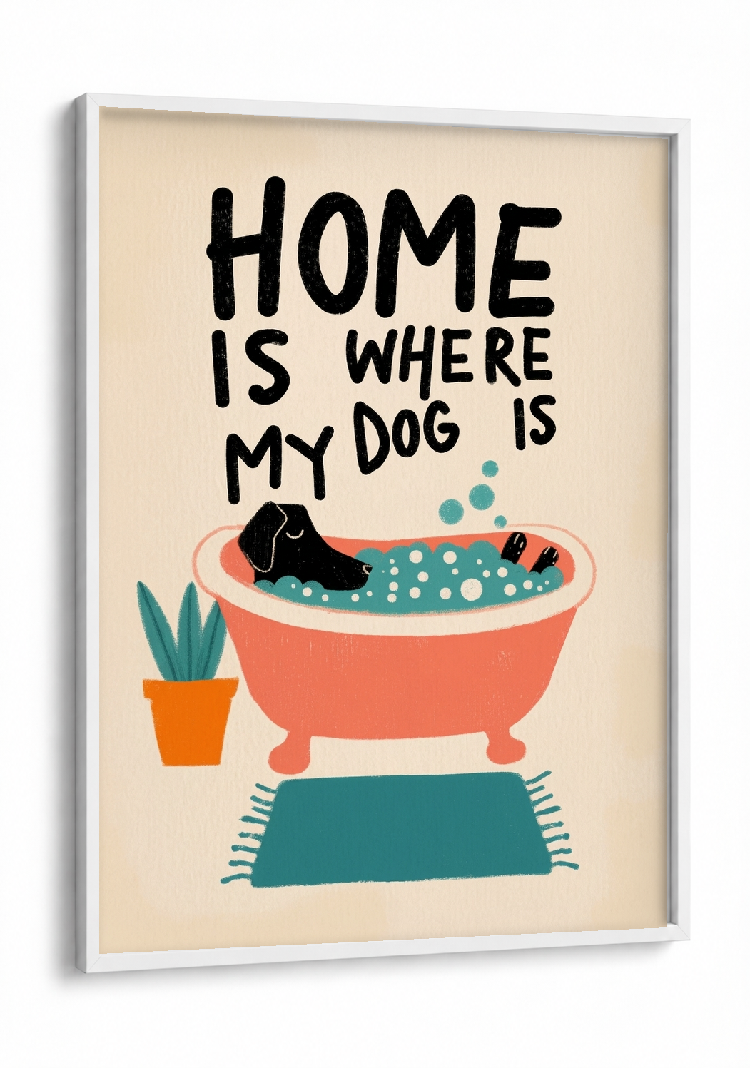 Pop Art - Home is Where my Dog is framed print in a white frame
