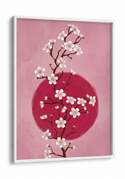 Japanese Art - Cherry Blossom framed print in a white frame