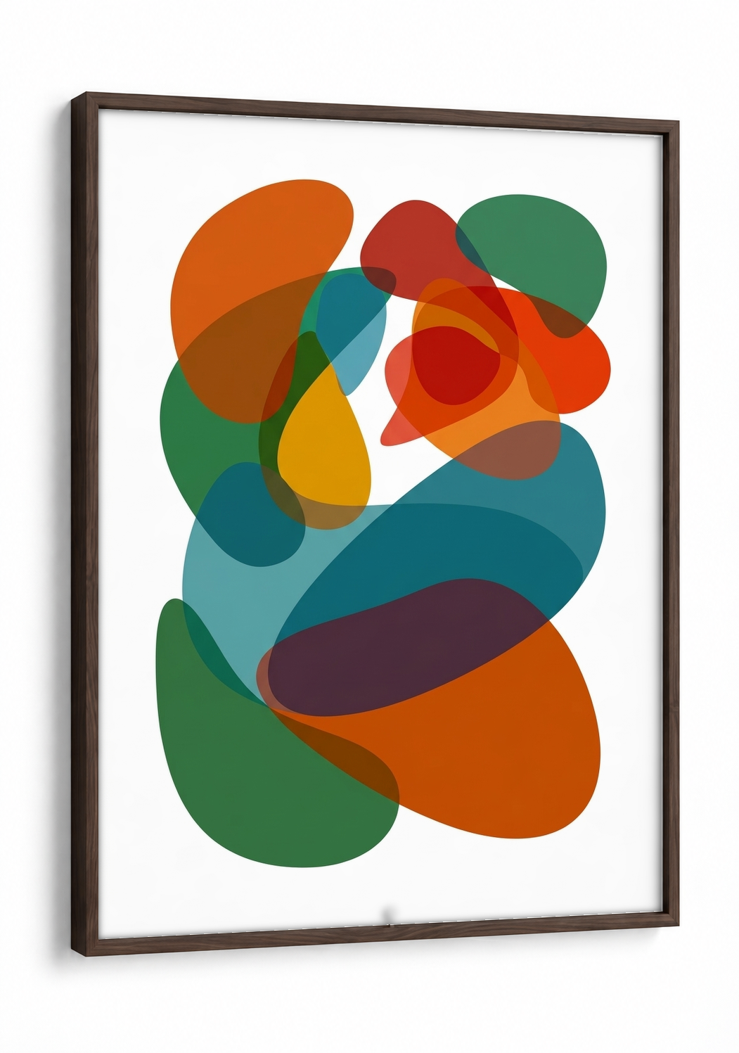 Abstract Art - Jumble Rainbow framed print in a brown frame