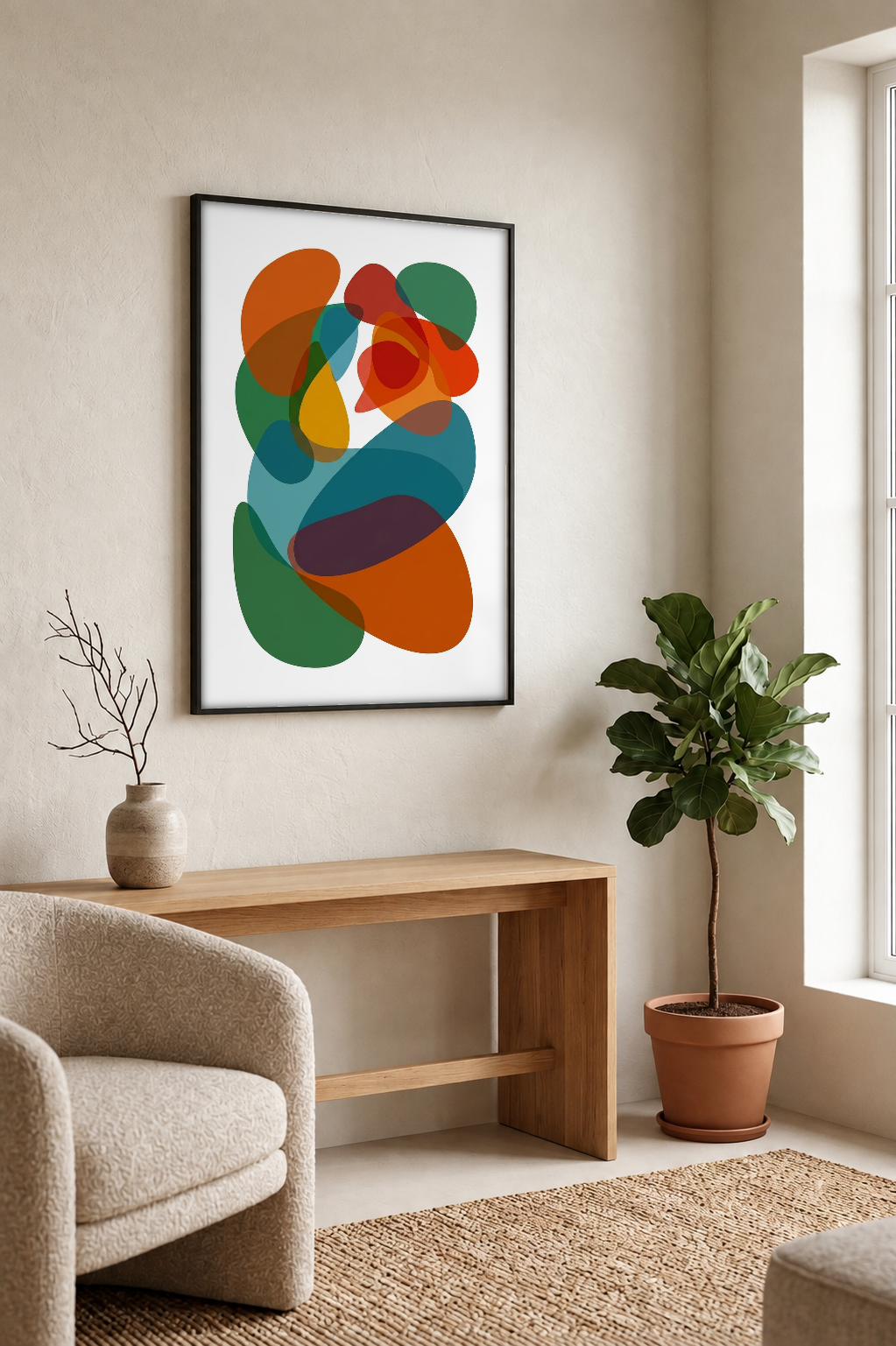 Abstract Art - Jumble Rainbow framed print in a room
