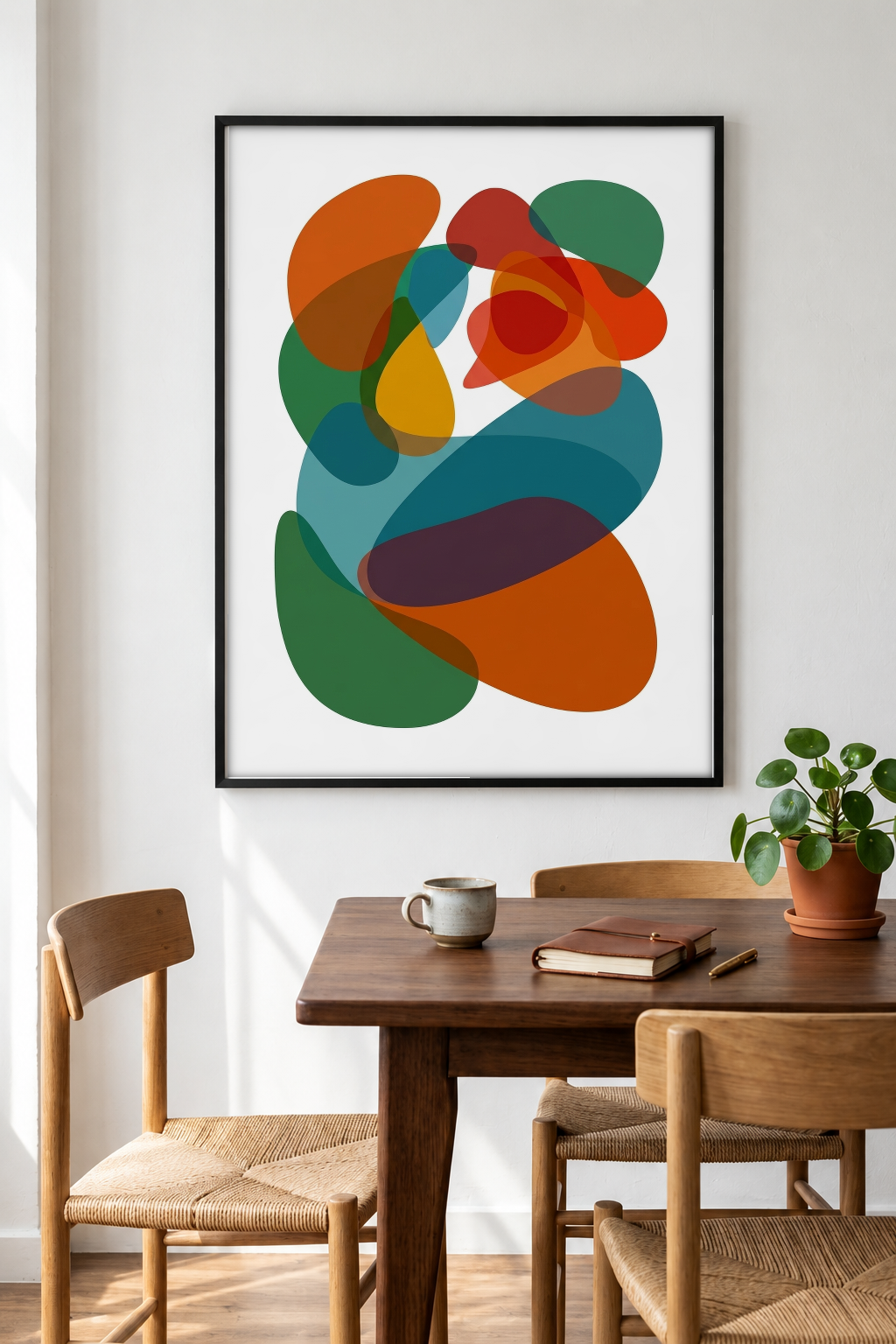 Abstract Art - Jumble Rainbow framed print in a room