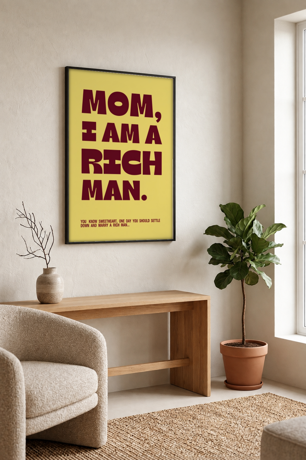 Pop Art - Mom, I am a Rich Man framed print in a room